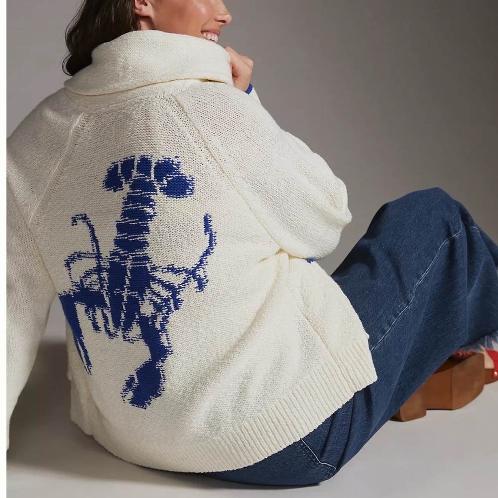 Maeve x Anthropologie Lobster Cardigan Sweater Size 3X
IVORY & Blue